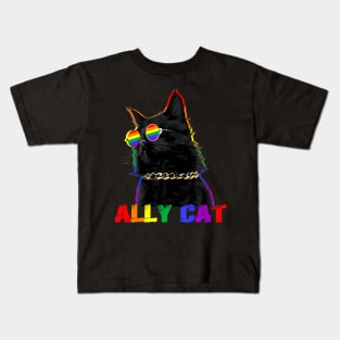 Ally Cat Glasses LGBT Gay Pride Ally Flag  Men Women Kids T-Shirt